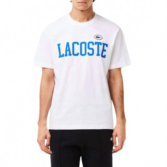 NEW LACOSTE cotton print & badge tee in white - Picture 1 of 5